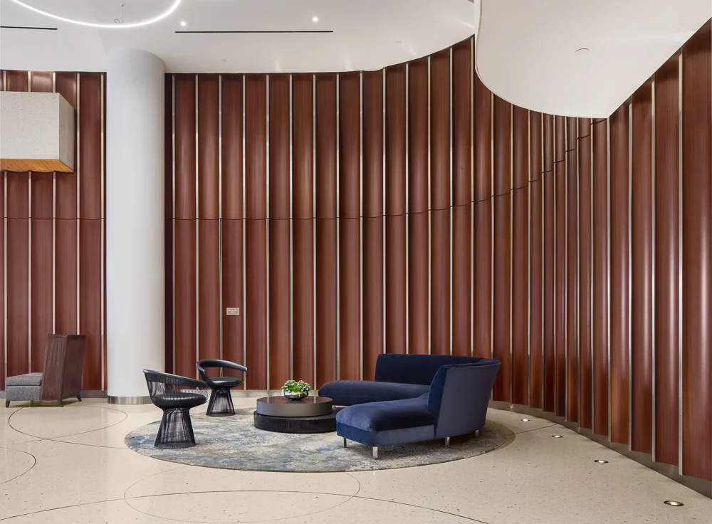 Lobby interiors at the Pacific Gate designed by KPF