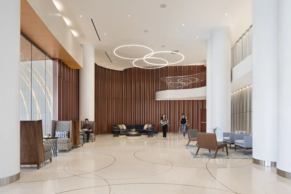 Lobby interiors at the Pacific Gate designed by KPF