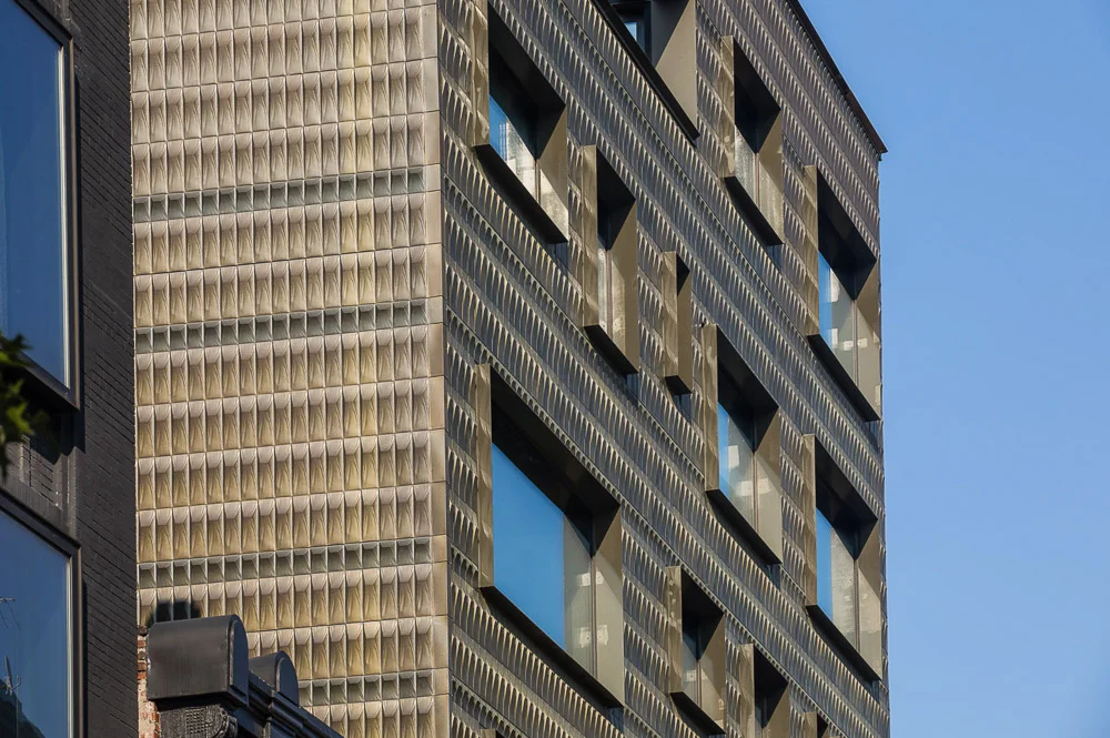 Facade details of Residential Multi-Family Housing at 210 Pacific St. designed by NAVA, Brooklyn, New York.