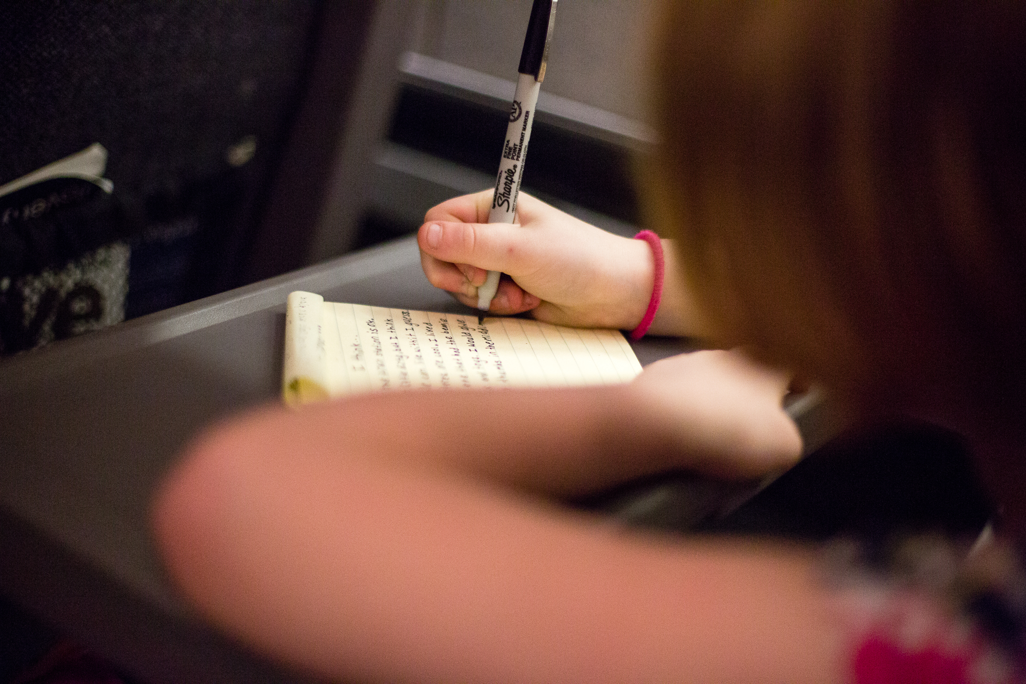 She wrote at least 7 pages before she finally gave in to the beckoning call of screwing around on the iPad.