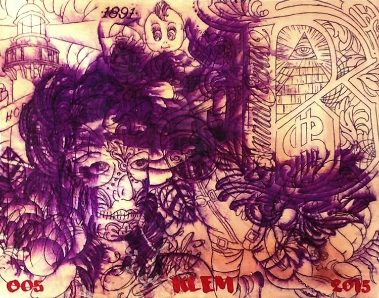 "PURPLE FINGERS 005" 11"X14" Thermofax stencils on board  $250