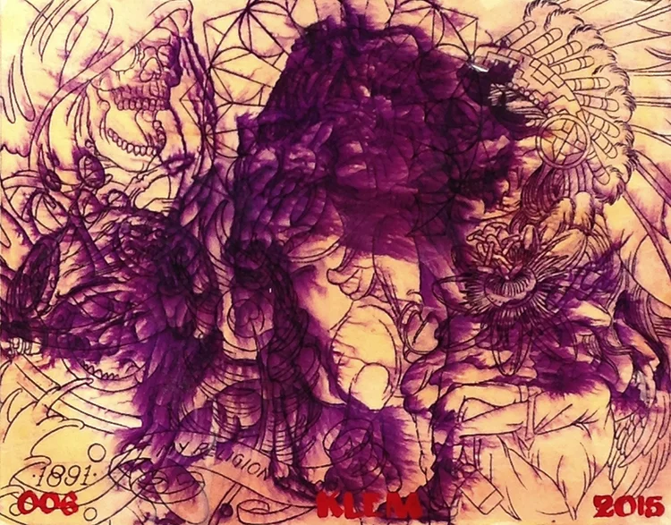 "PURPLE FINGERS 006" 11"x14" Thermofax stencils on board  $250