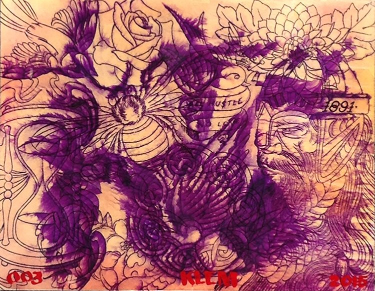 "PURPLE FINGERS 003" 11"X14" Thermofax stencils on board  $250