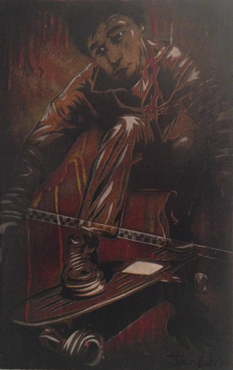 "CAB" 11"X17" stencil. aerosol, latex paint on wood panel $275