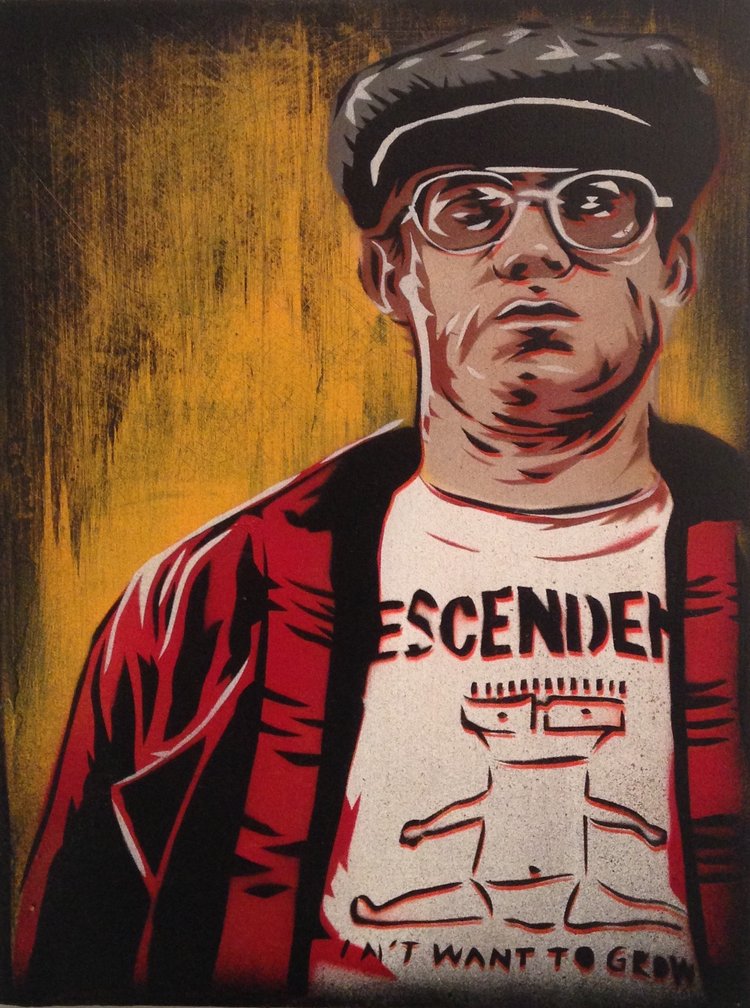 "MILO" 9"x12" stencil, aerosol, latex paint on wood panel  $250