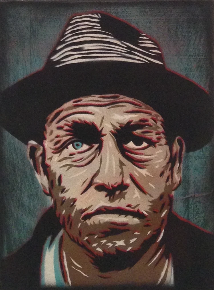 "The GONZ" 9"x12" stencil, aerosol, latex paint on wood panel  $250