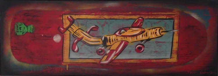 "Julien" 11"x30" stencil, aerosol, latex paint on wood panel $450