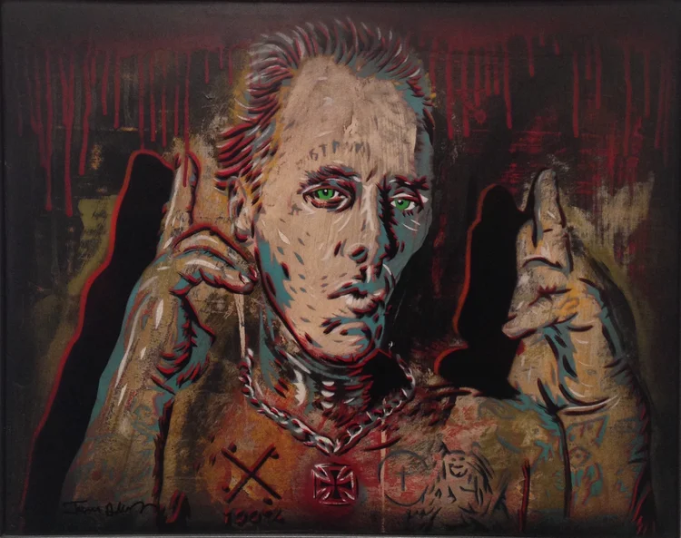 "JAY BOY" 16"x20" stencil, aerosol, latex paint on wood panel $600
