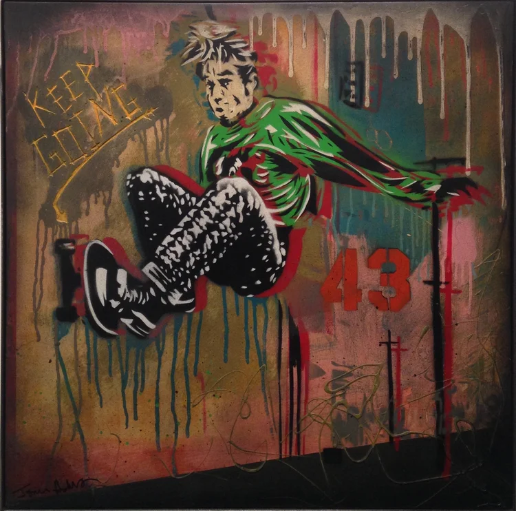 "Jim Ride" 24"x24" stencil, aerosol, latex paint on wood panel $600