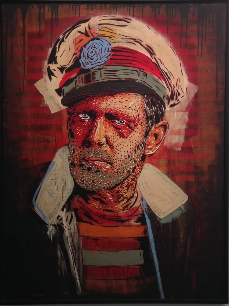 "PAUL" 50"x66" stencil, aerosol, latex paint on wood panel $3000