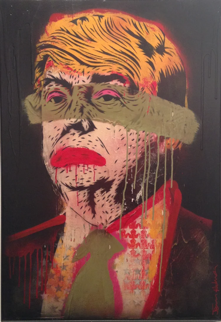 "Ronald the Donald" 24"x30" stencil, aerosol, latex paint on wood panel $700