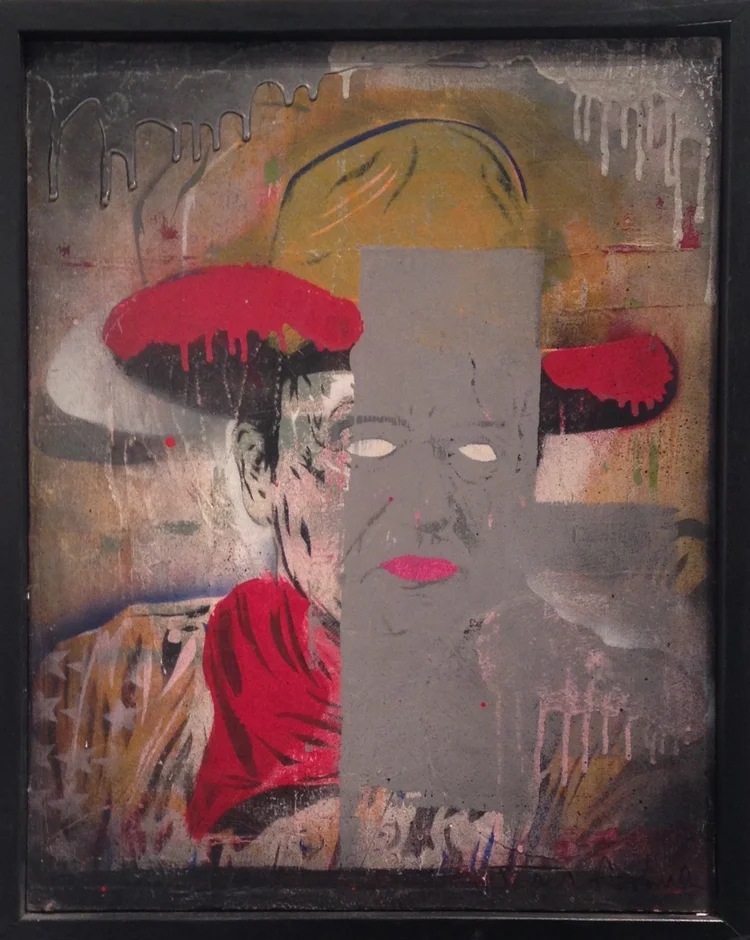 "JOHN" 16"x20" stencil, aerosol, latex paint on wood panel $450