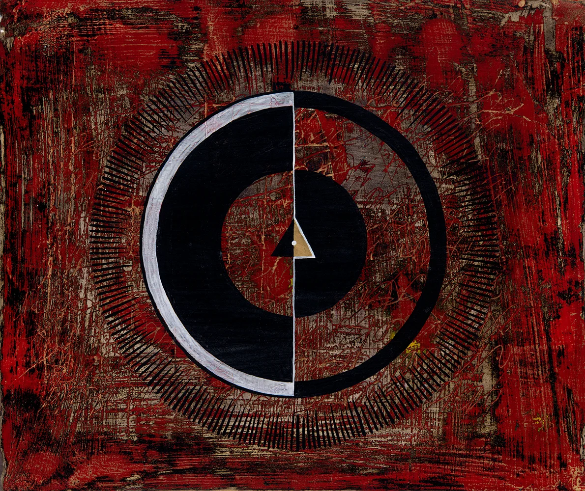 17: Red w BW Circle 12.5x10.5” $400