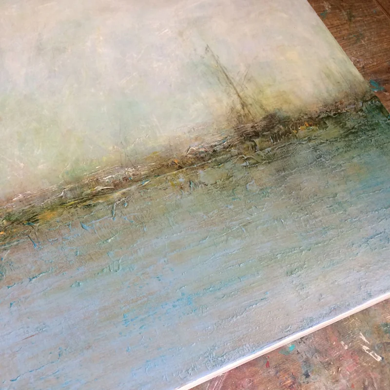 Boat painting with blue and grey colours.