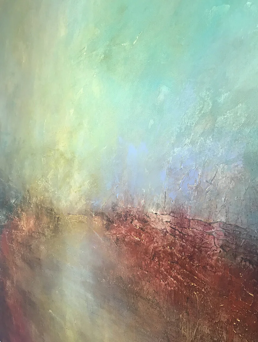 Large painting on canvas by Marion McConaghie inspired by the Turner painting, Sunset At Turner’s Cove.