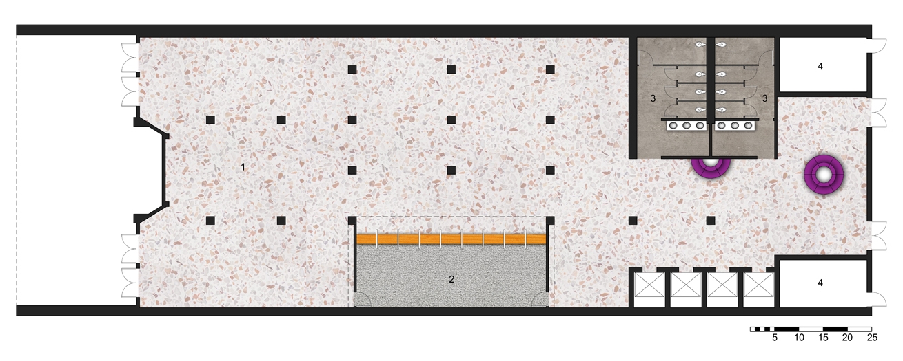Ground Level Floor Plan 1.Entry 2.Ticket Window 3.Restrooms 4.Fire Stairs