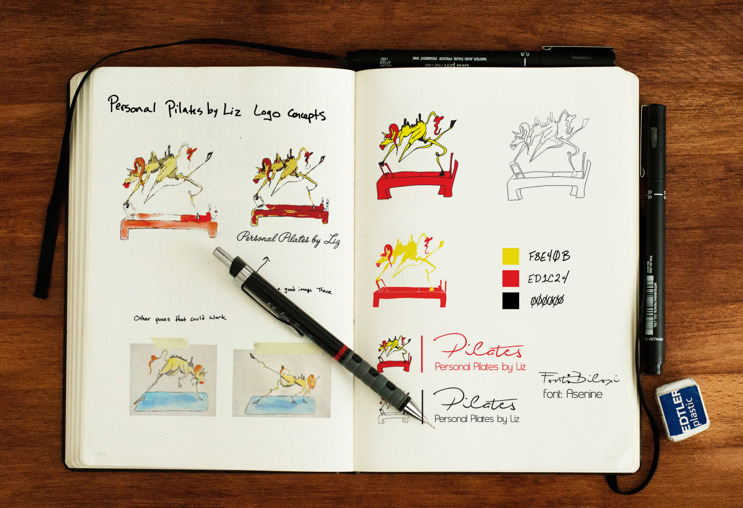 Over the past few years you can see here the progression of the Personal Pilates by Liz logo concepts. It wasn't always perfect....This is a little of my process