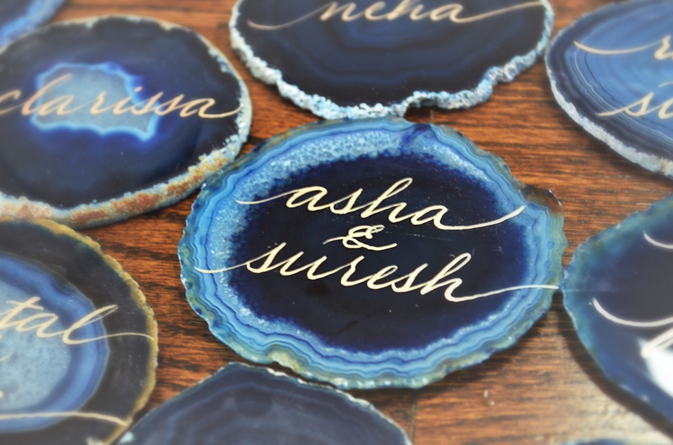 Blue Agate Stone Agate Stone Hand Lettering Calligraphy Escort Place Cards Houston Los Angeles New York Miami.JPG