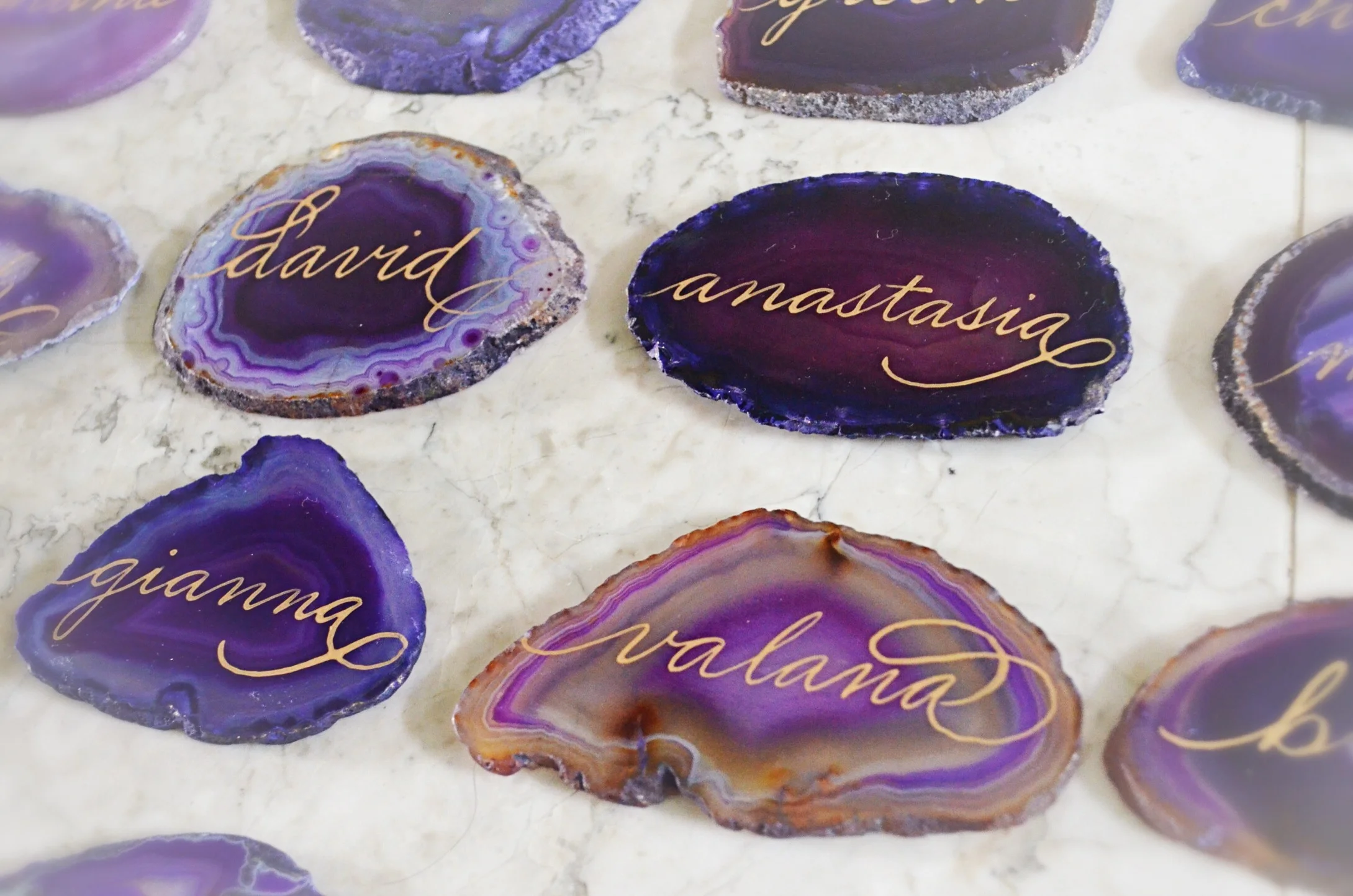 Names engraved in stone for wedding - engraving and calligraphy artist in Houston Texas - Slinging Ink - Bella Grafia Ink