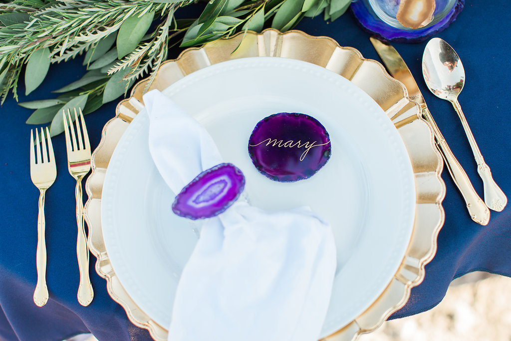 Houston New York Los Angeles Miami Calligraphy Calligrapher Purple Agate Stone Place card Escort Card.jpg