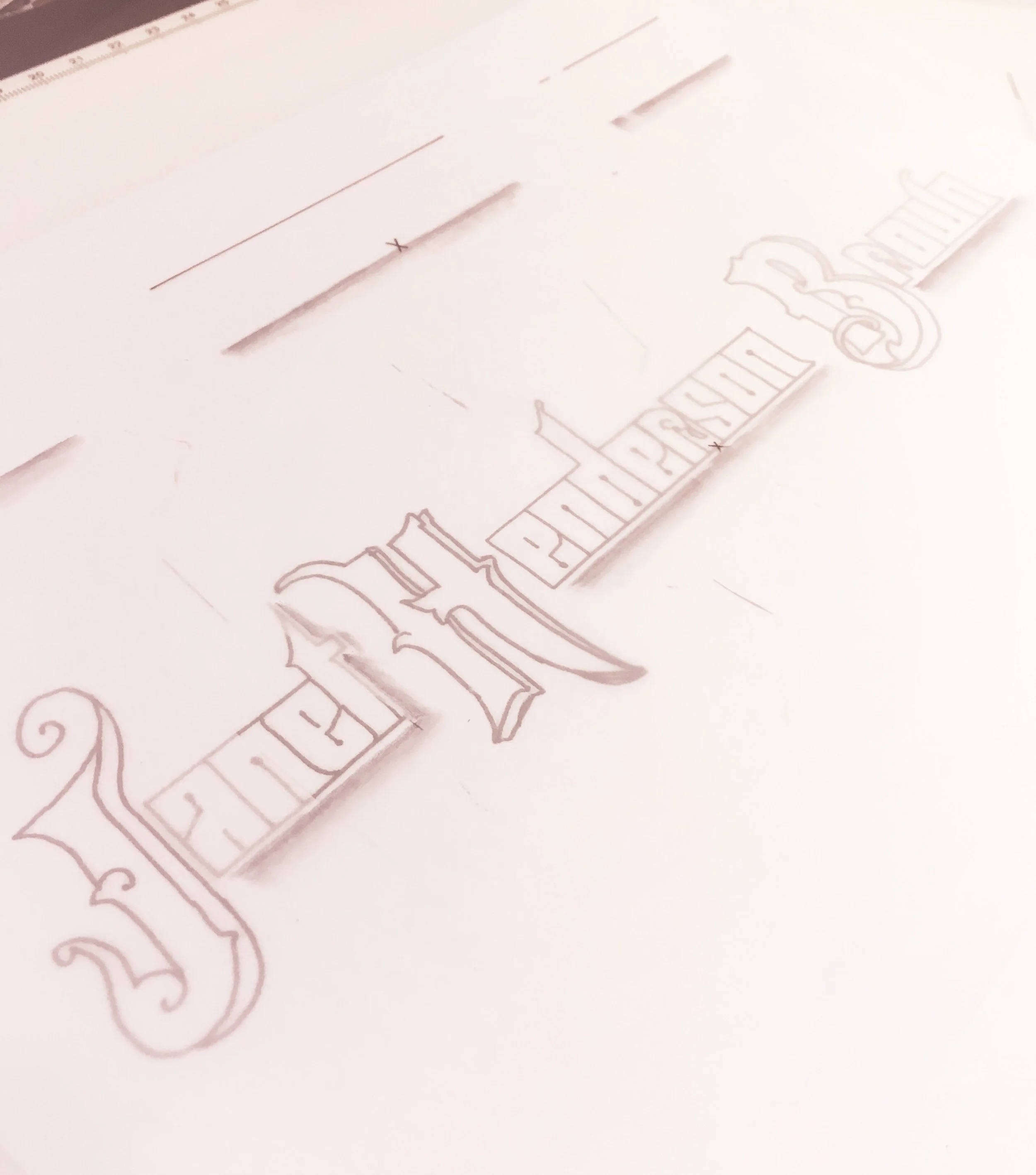 A little Sickels alphabet action for my name. Yes, I can do something that is not a cursive script, too. However, this version didn't make the final cut...