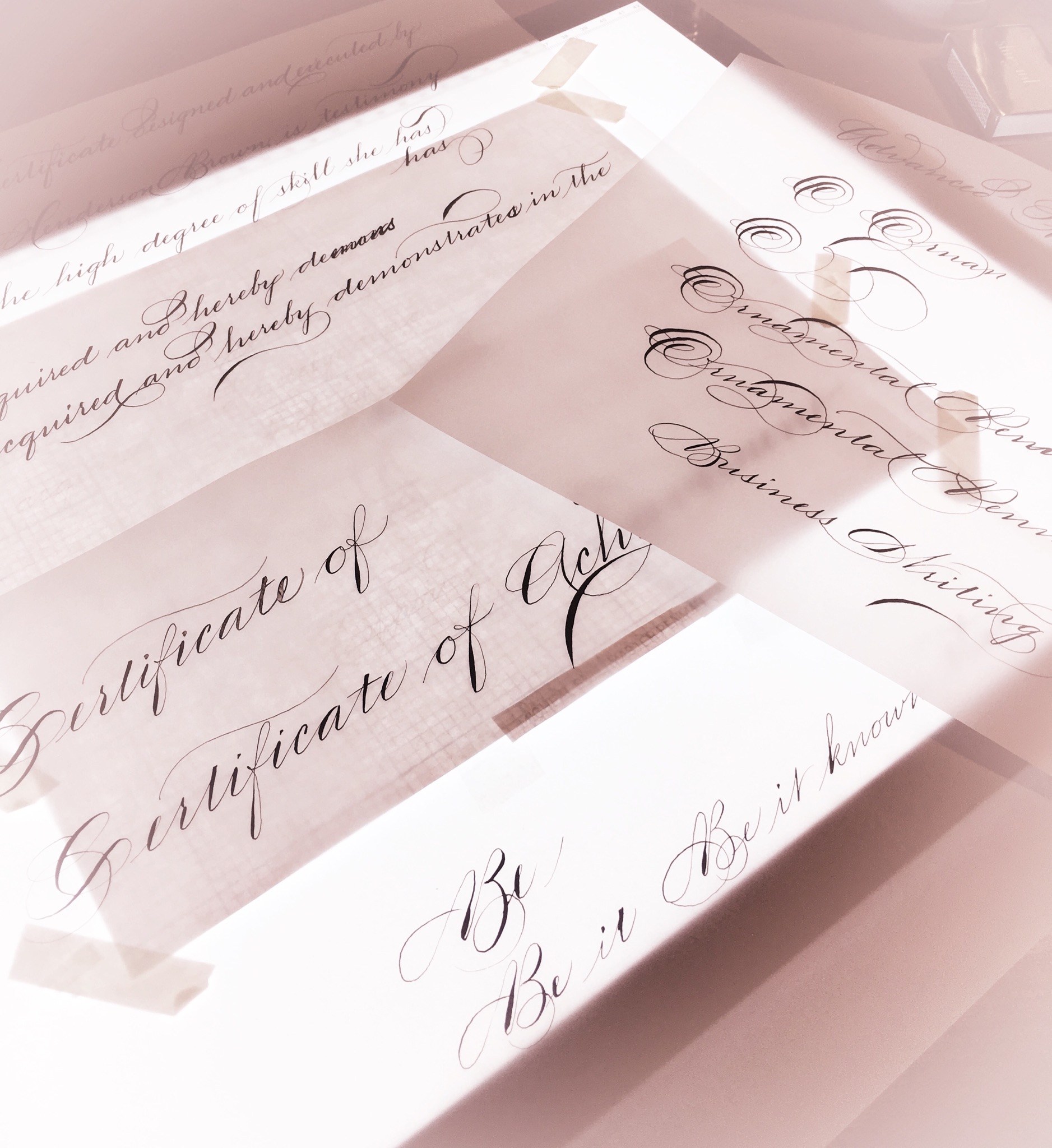 Some of the script portions that will create the final certificate...mistakes and all. I'm an artist & I'm sensitive, so don't judge me! Poco a poco (little by little).... 