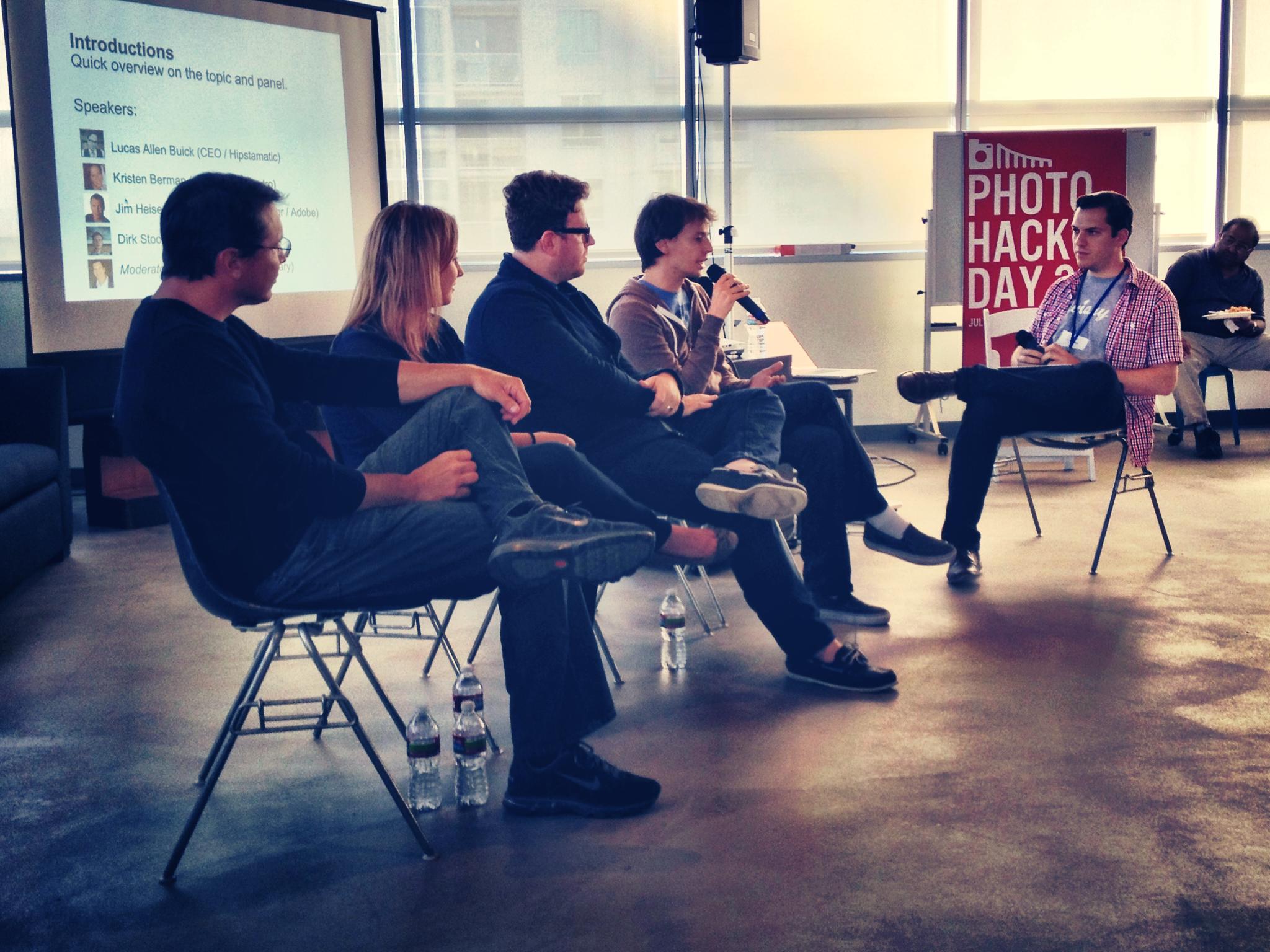 Panel L to R: Jim Heiser (Adobe), Kristen Berman (Lytro), Lucas Buick (Hipstamatic), and Dirk Stoop (Facebook) at PHD3.