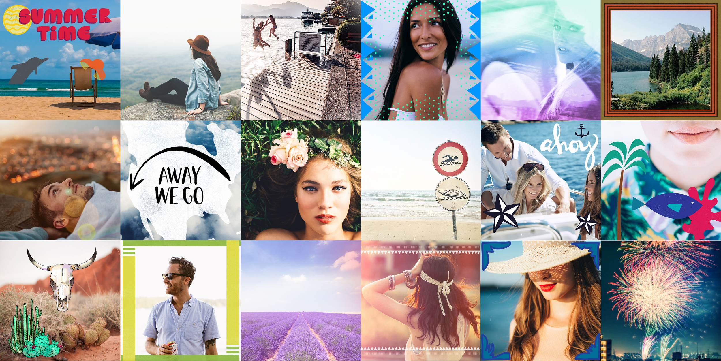 Summer Stickers, Wanderlust Effects, Summer Effects, Sizzle Frames, Ombre Effects, Roadtrip Frames, Flare Pro Effects, Travel Stickers, Glow Pro Effect, Beach Effects, Nautical Sticker, Cabana Stickers, Santa Fe Stickers, Miami Frames, Soleil Effects, Drift Frames, Splash Frames, Fireworks Effects.