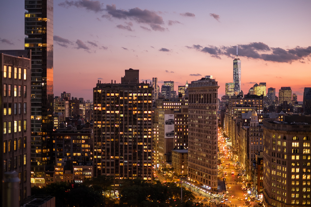 "The Flatiron Building at Sunset" November 2014, New York City Fujifilm X-T1, 35mm, f/1.4, 1/30, ISO 800 In November, we edited at a studio on 5th Avenue called Rock, Paper Scissors. This is the view from their kitchen. Wowsers. 