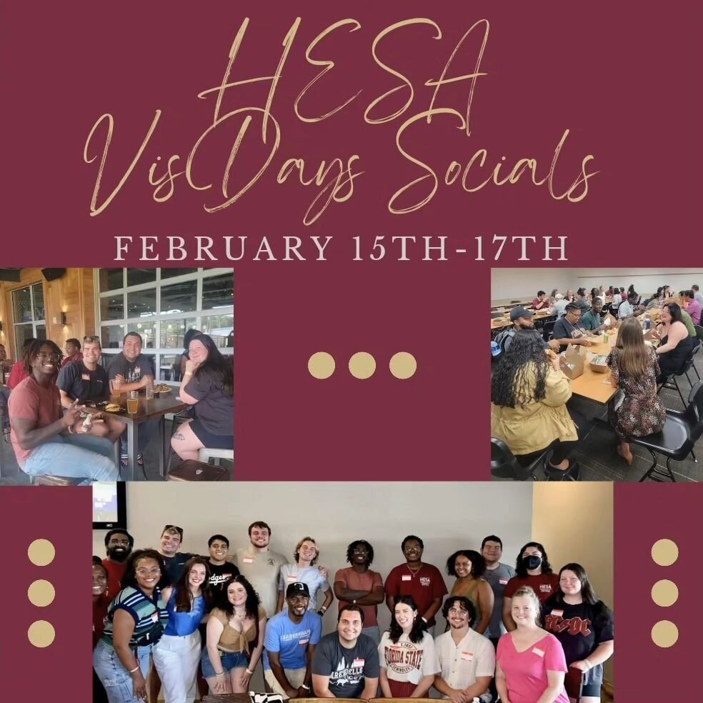 VisDays is finally here!! February 15th-17th is full of events! 🗓 Let's go prospective students! 
#FSUHESA#HESA