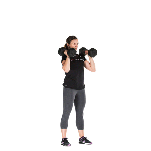 The push press helps develop powerful hip extension in concert with explosive shoulder and upper-back strength. This exercise is an especially good choice for volleyball athletes, and will help strengthen the muscles most often used in setting and spiking the ball. Training overhead movements is essential for maintaining healthy shoulder and rotator cuff function in overhead athletes.