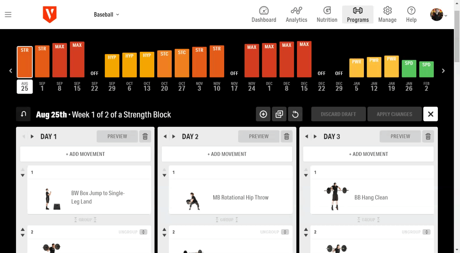 with the training editor enabled, you can add, Move, delete, group, and ungroup movements in any workout.