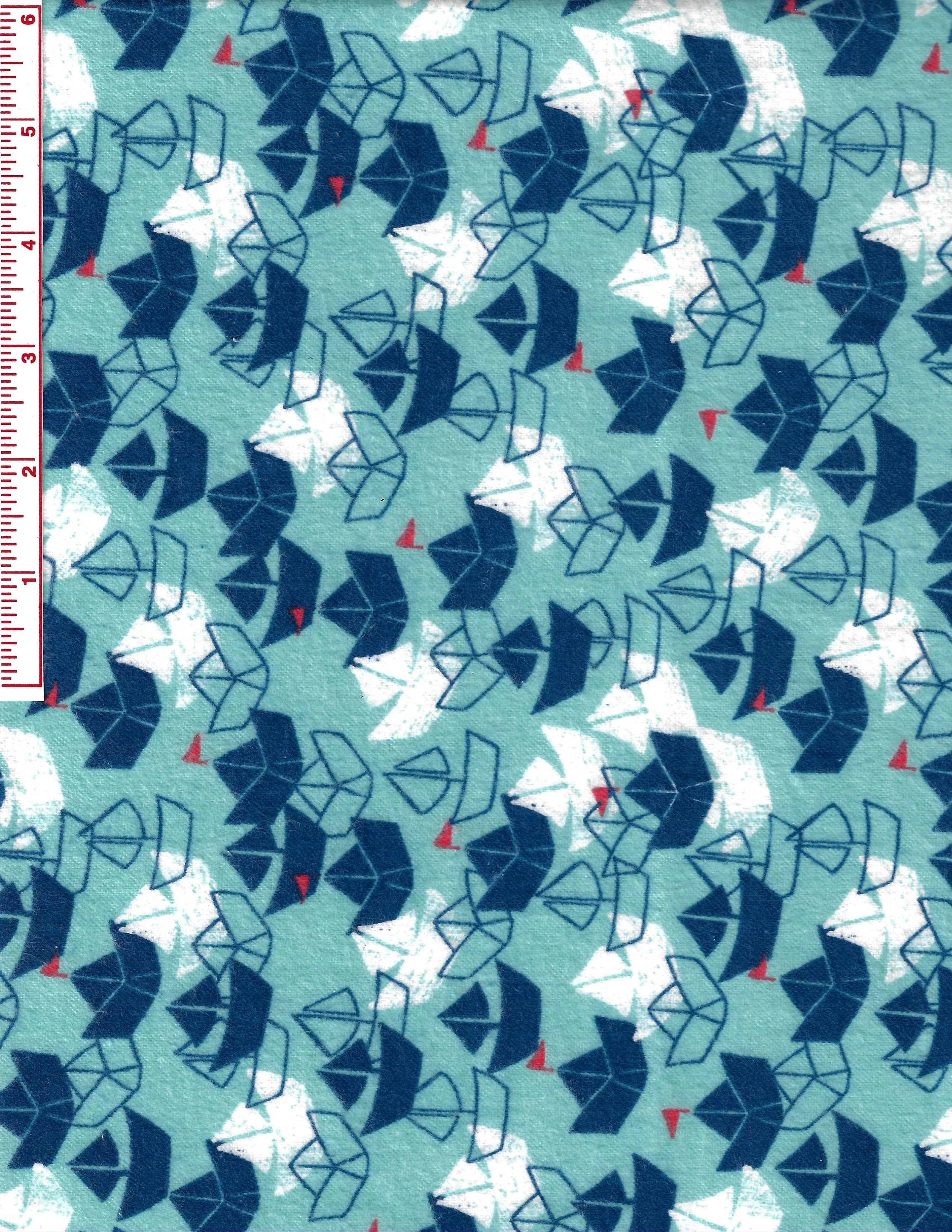 Cotton flannel fabric featuring sailboats by 3 wishes