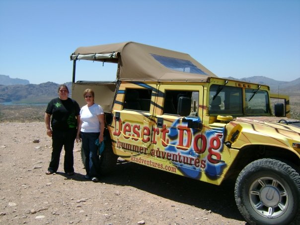 Linda and I posing for a photo next to the awesome Hummer that took us through the desert in Arizona. That was a great time!