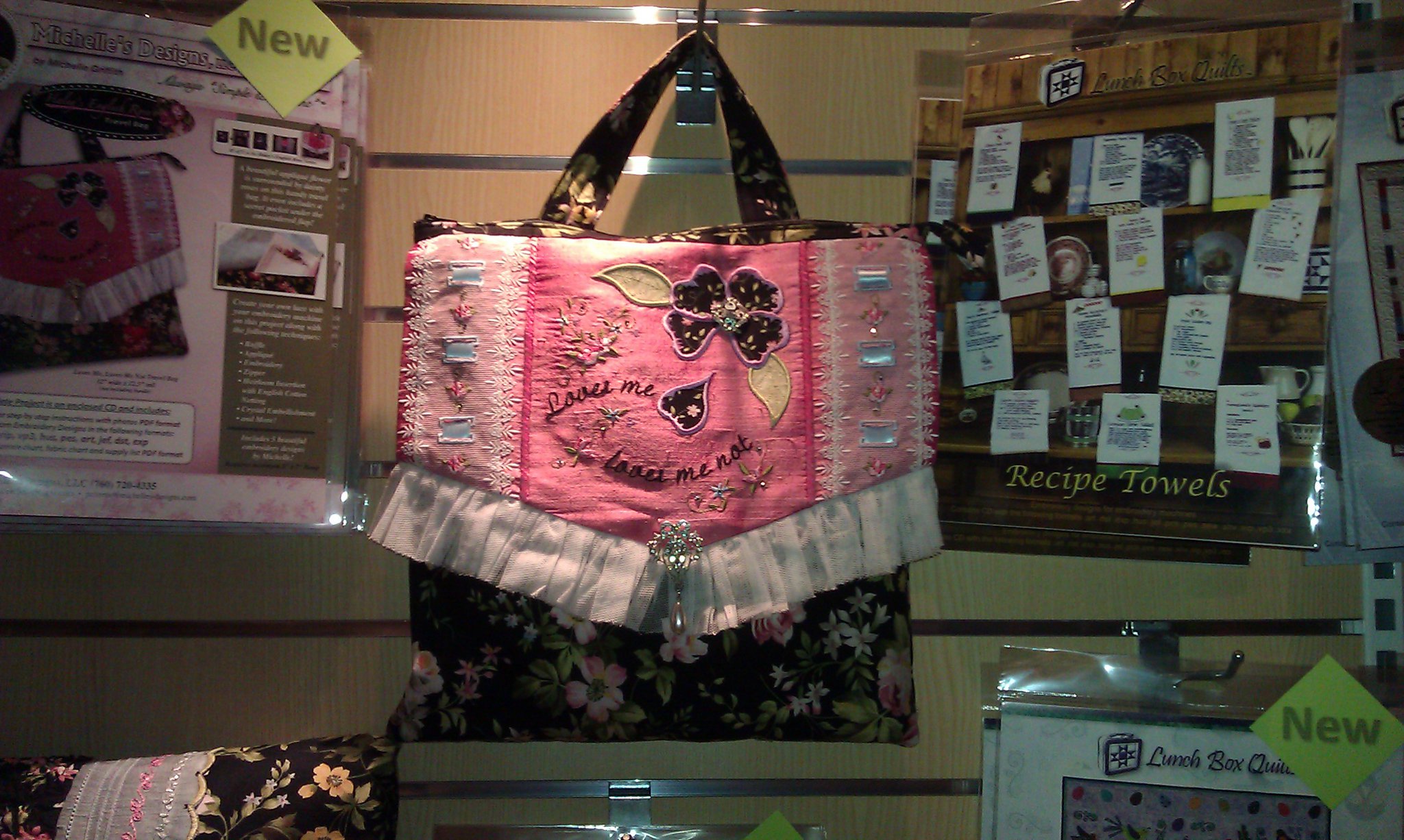 A picture of some of the samples that were up one year, this was the introduction of a new embroidery design set and new patterns that Pfaff was carrying at the time.