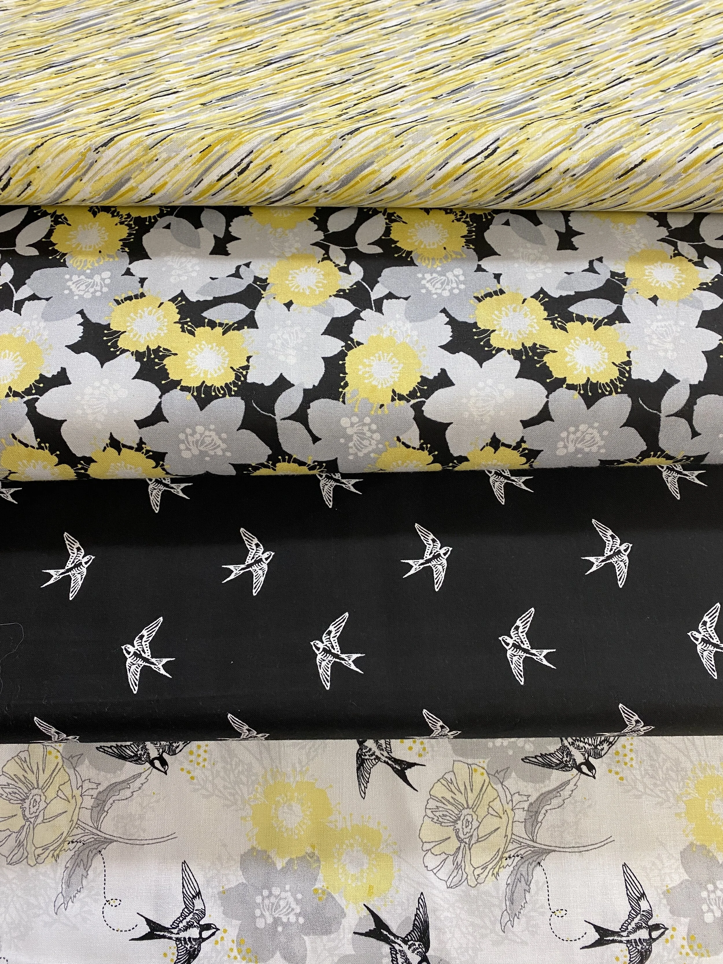 Mirabella by Quilters Palette, Cotton fabric, bride, yellow, abstract grey, floral, quilting, sewing, fabric, garments, masks, supplies, fabric mart