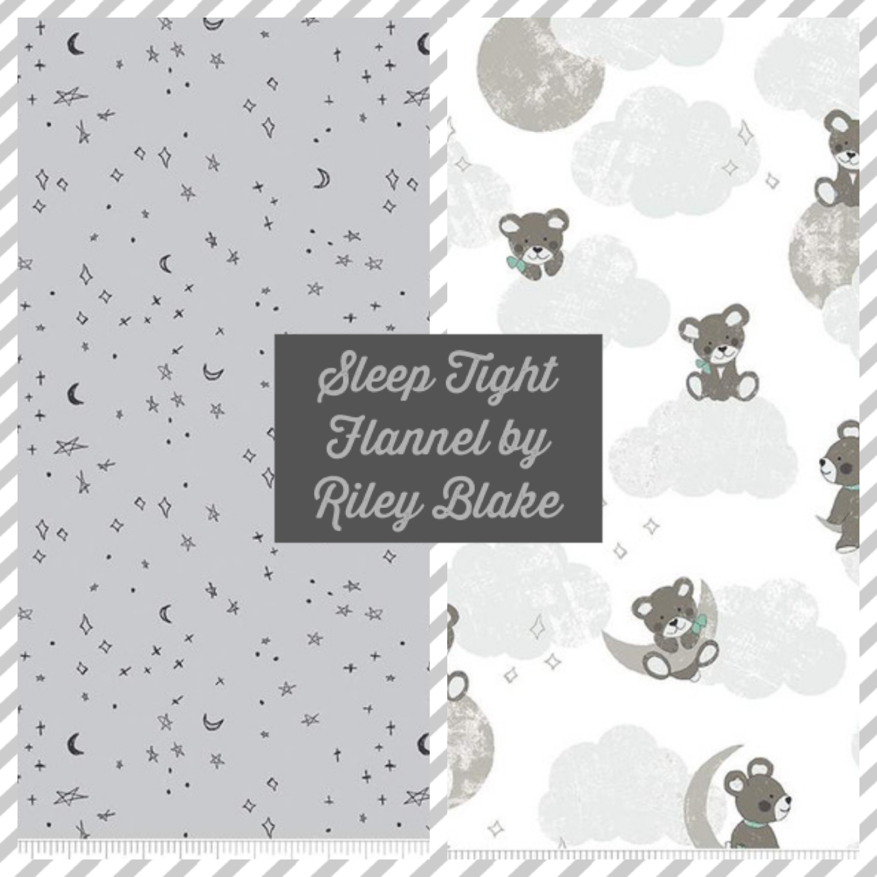 Sleep Tight Double Brushed Flanney by Riley Blake Designs, Cotton, Fabric, Bears on Clouds, Light Gray Stars, Juvenile, Gender Neutral, Sewing, Quilting, Crafts, Fabric Mart