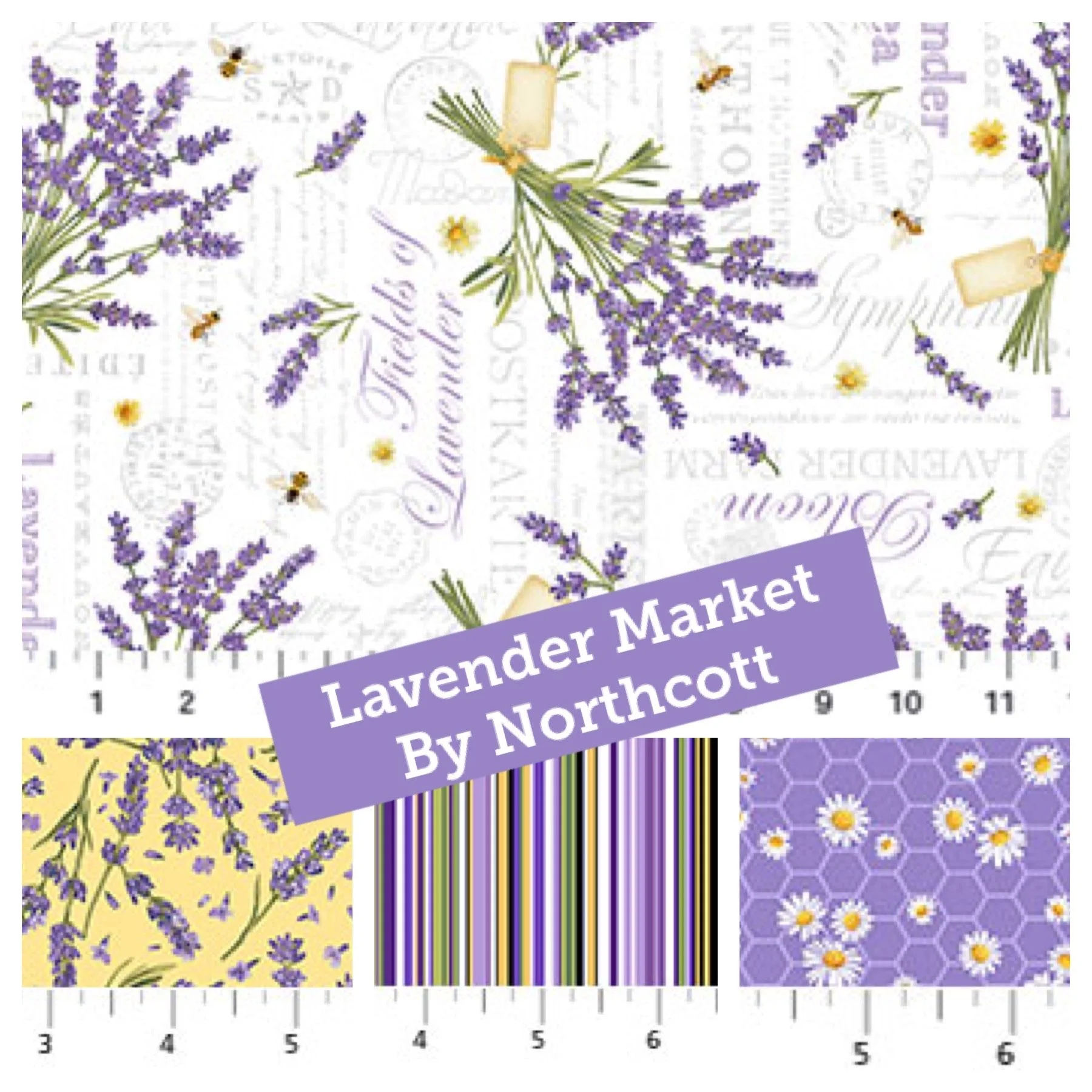 Lavender Market Northcott cotton fabric for sewing quilting garments crafts.