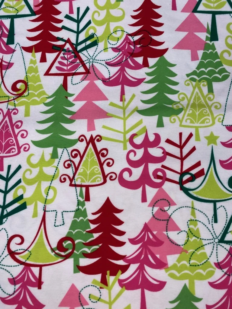 Cotton Flannel Fabric by Michael Miller Christmas Trees Pink Red Green Directional