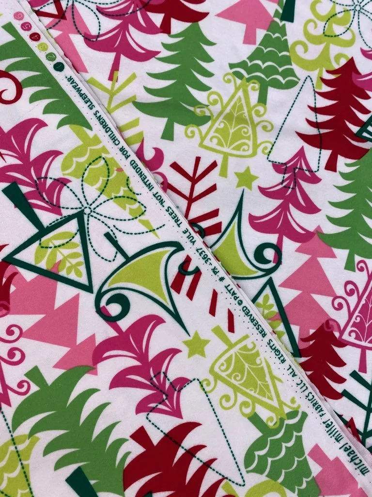 Cotton Flannel Fabric by Michael Miller Christmas Trees Pink Red Green Directional