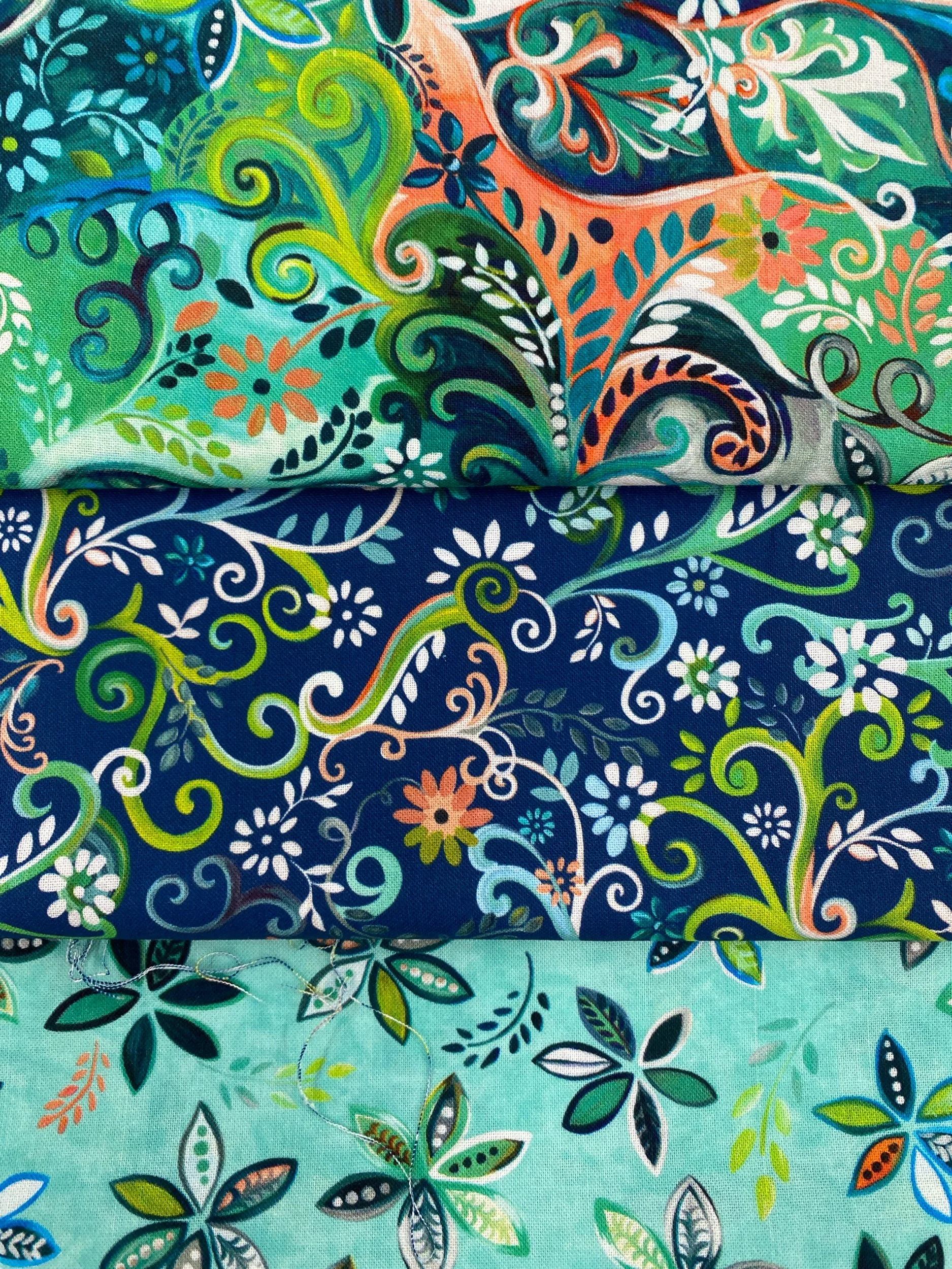 Enchanted Garden by QT Fabrics Floral Design Cotton Fabric Blue Floral