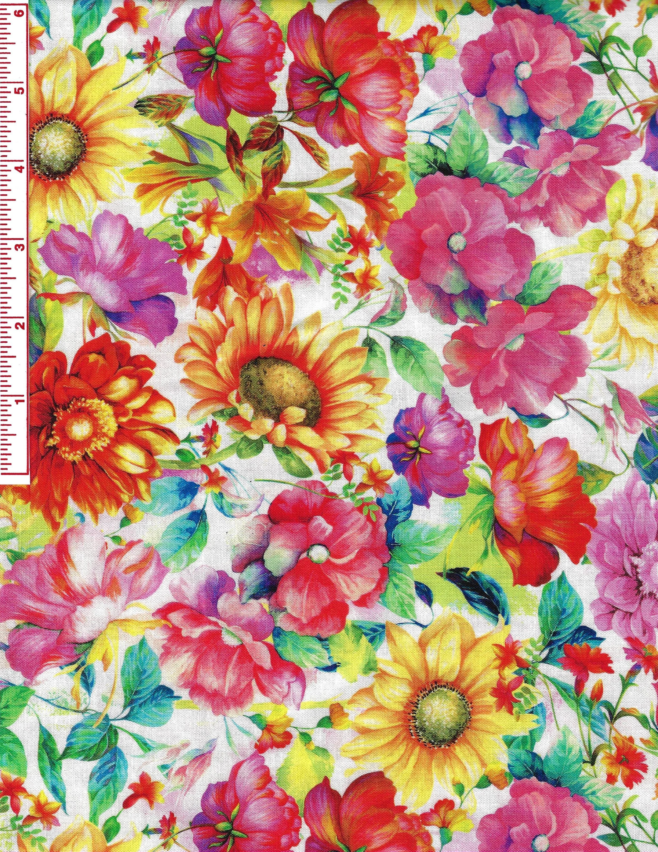 Oasis Fabric Cotton Fabric Vibrant Floral Design Quilt Shop Quality for Sewing Quilting Crafts