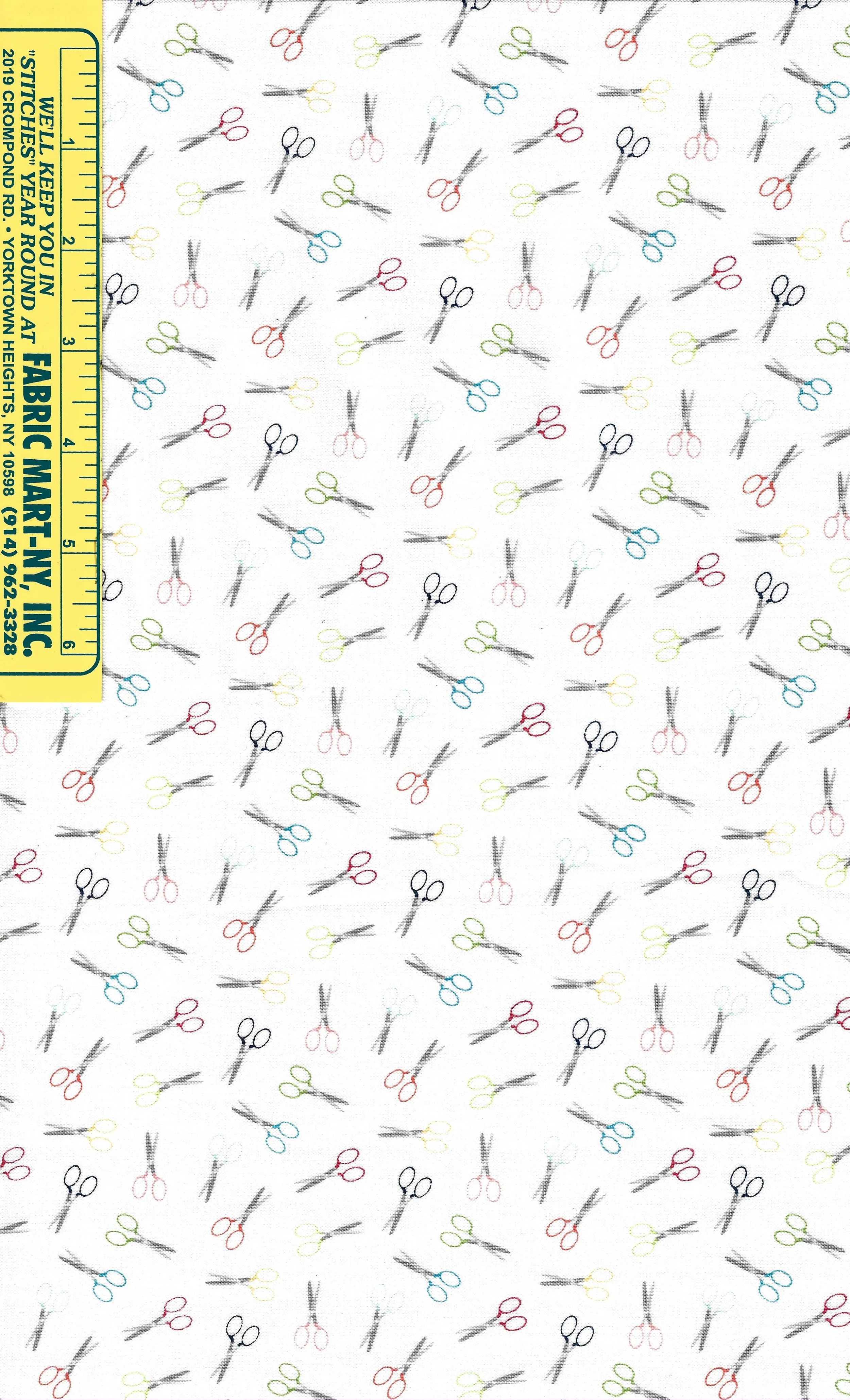 Riley Blake designs Vintage Sewing theme cotton fabric featuring spools of thread, scissors and vintage sewing machines