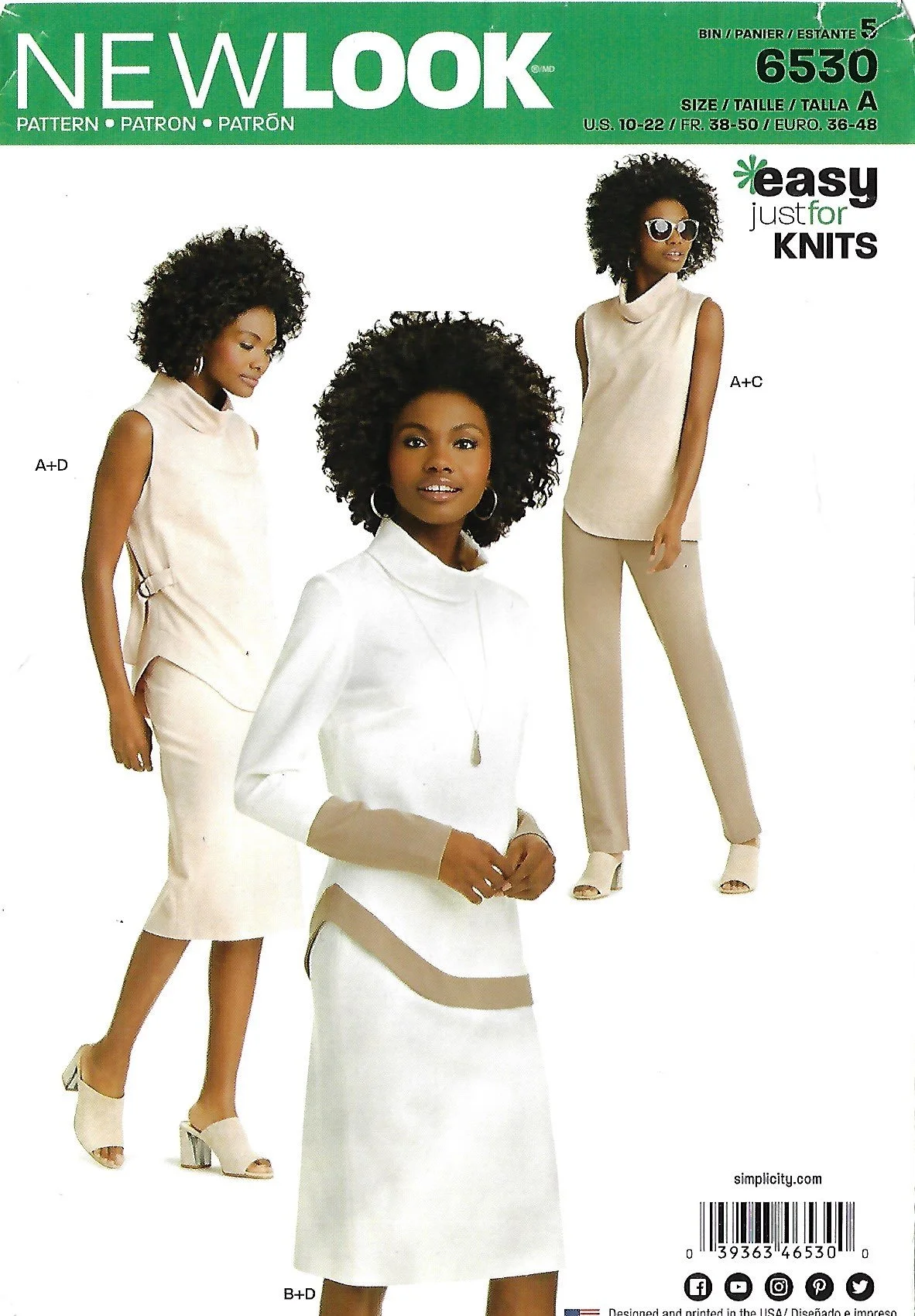 New Look 6530 Easy sewing pattern for women’s knit separates in sizes 10-22. Create stylish tops, tunic-style dresses, skirts, and pants with simple designs perfect for comfortable knit fabrics