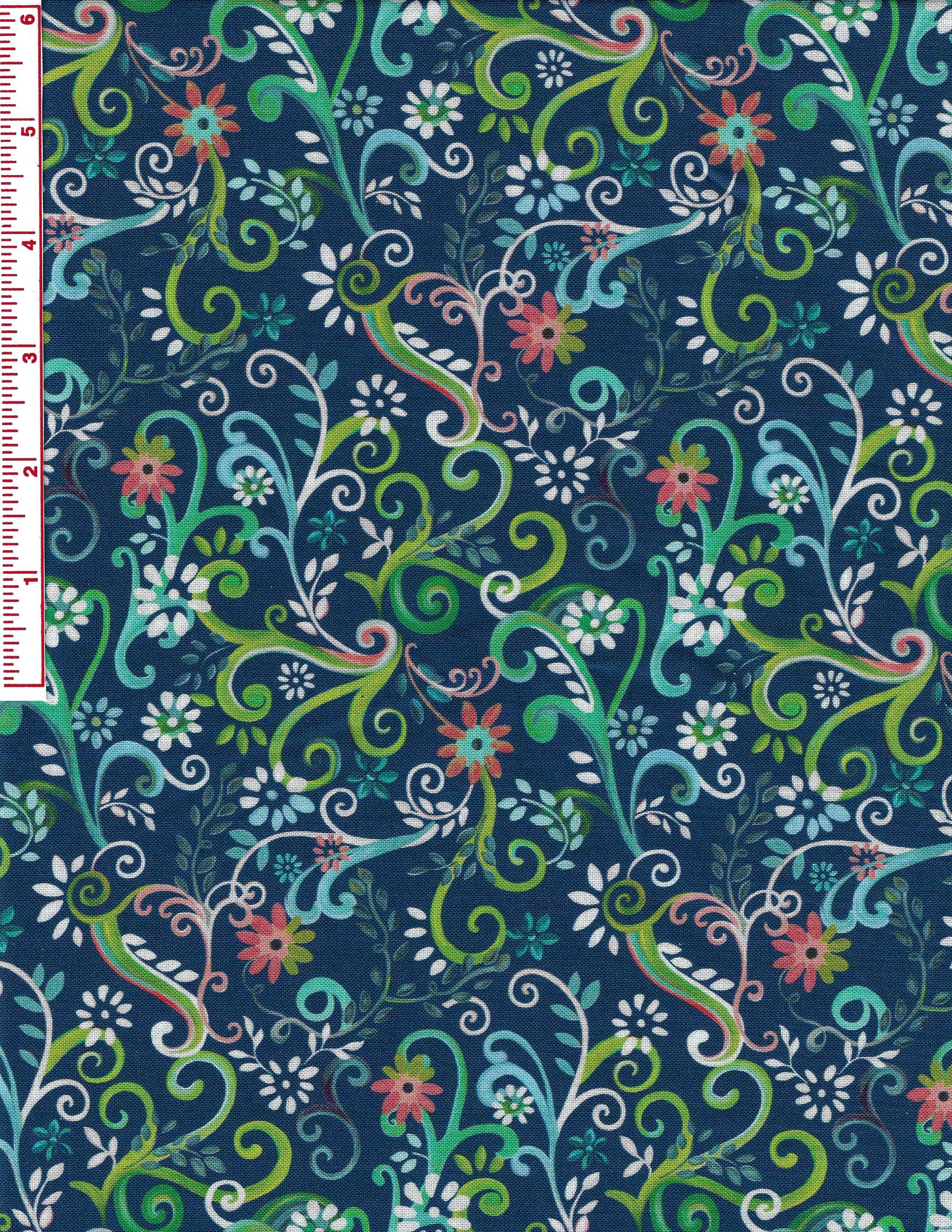 Enchanted Garden by QT Fabrics Floral Design Cotton Fabric Blue Floral