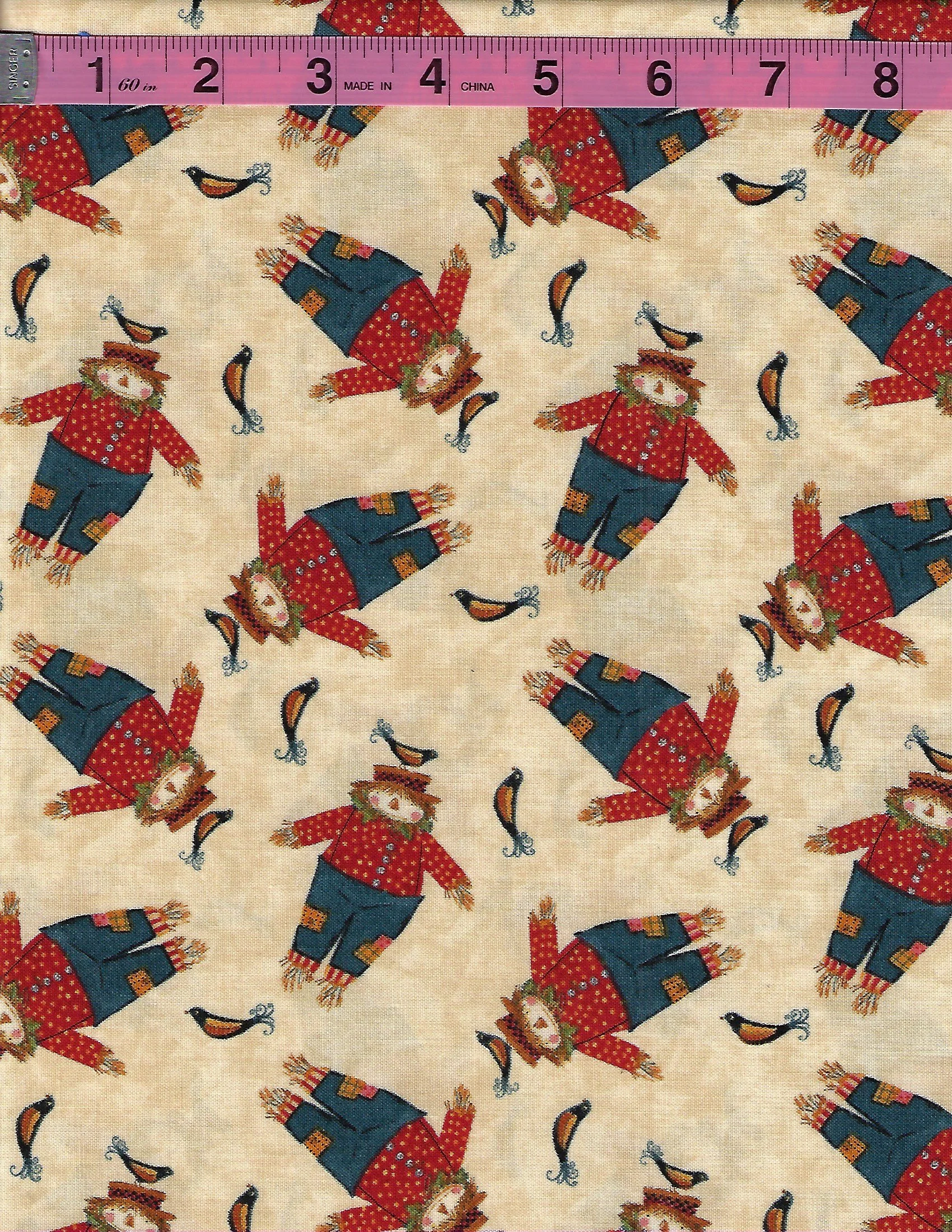 Give Thanks 2 by Blank Quilting coordinating cotton fabric collection featuring Thanksgiving and fall designs including scarecrows, birds, colorful dots, acorns, and turkeys in autumn colors.