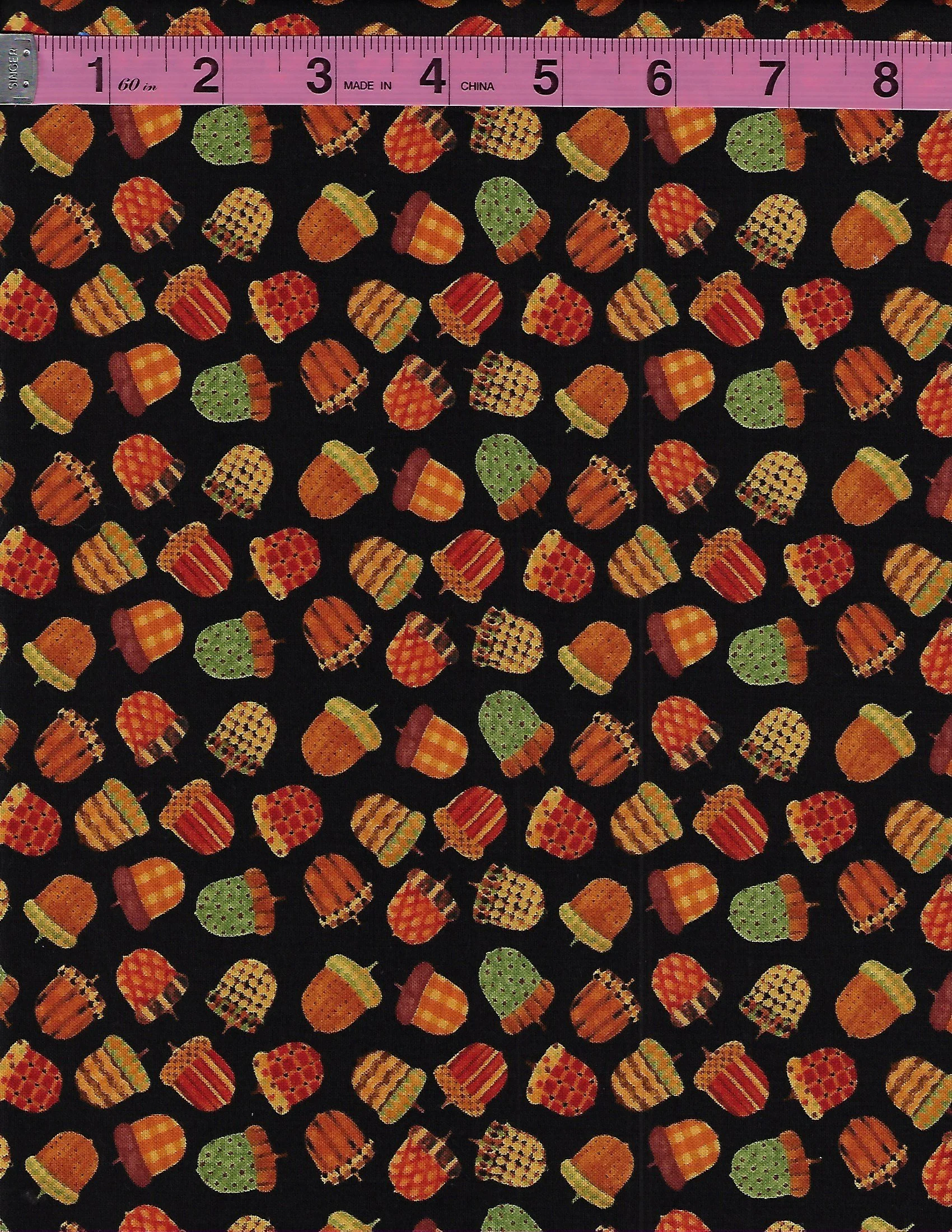 Give Thanks 2 by Blank Quilting coordinating cotton fabric collection featuring Thanksgiving and fall designs including scarecrows, birds, colorful dots, acorns, and turkeys in autumn colors.