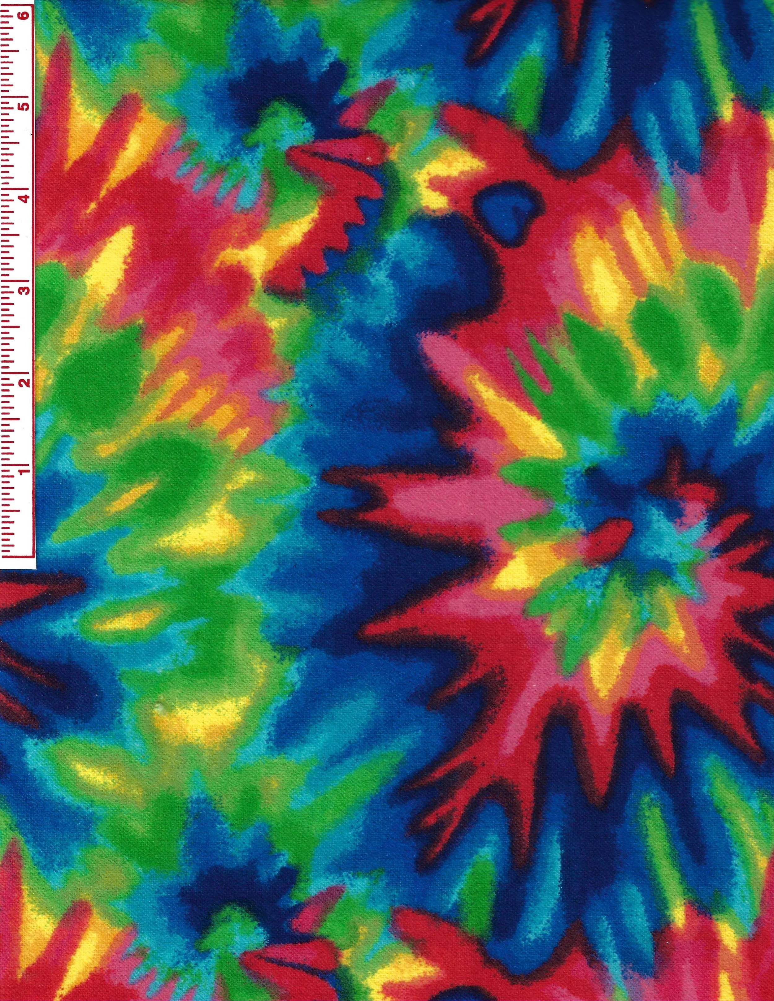 Cotton flannel te dye print by A E Nathan for sewing quilting and crafts
