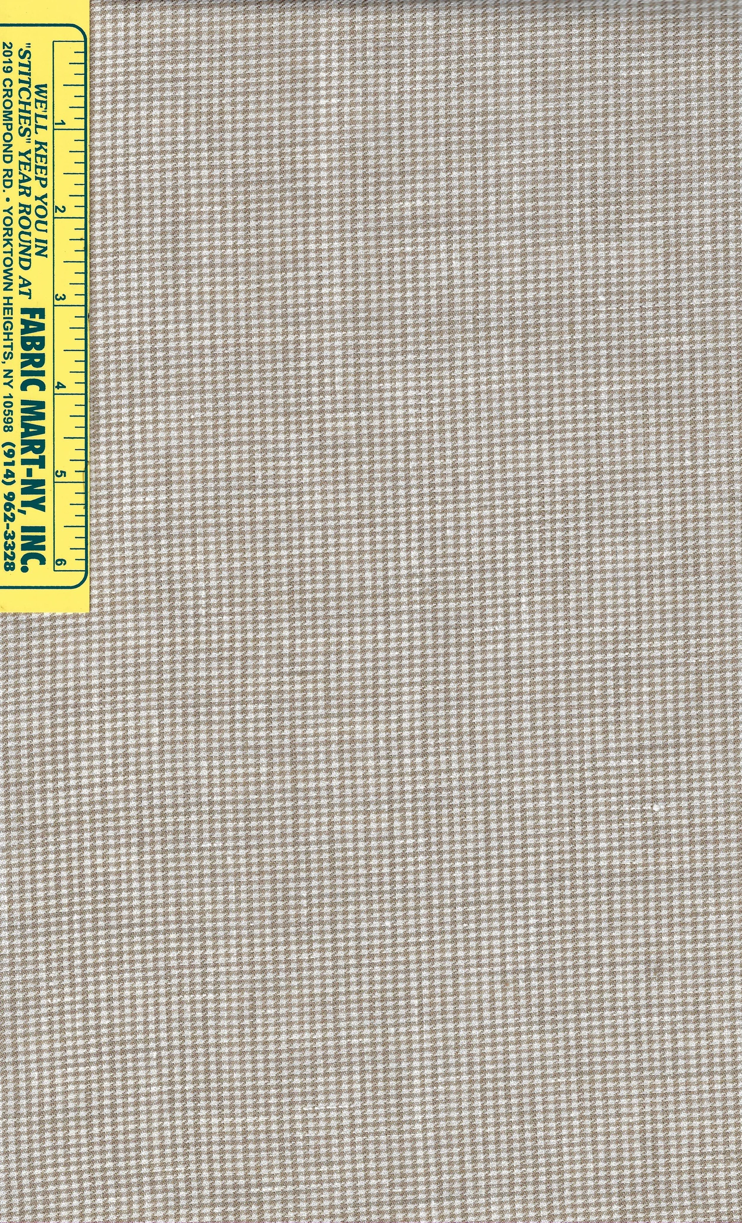 Imported Italian linen fabric for fashion sewing or home dec in classic tan and cream houndstooth