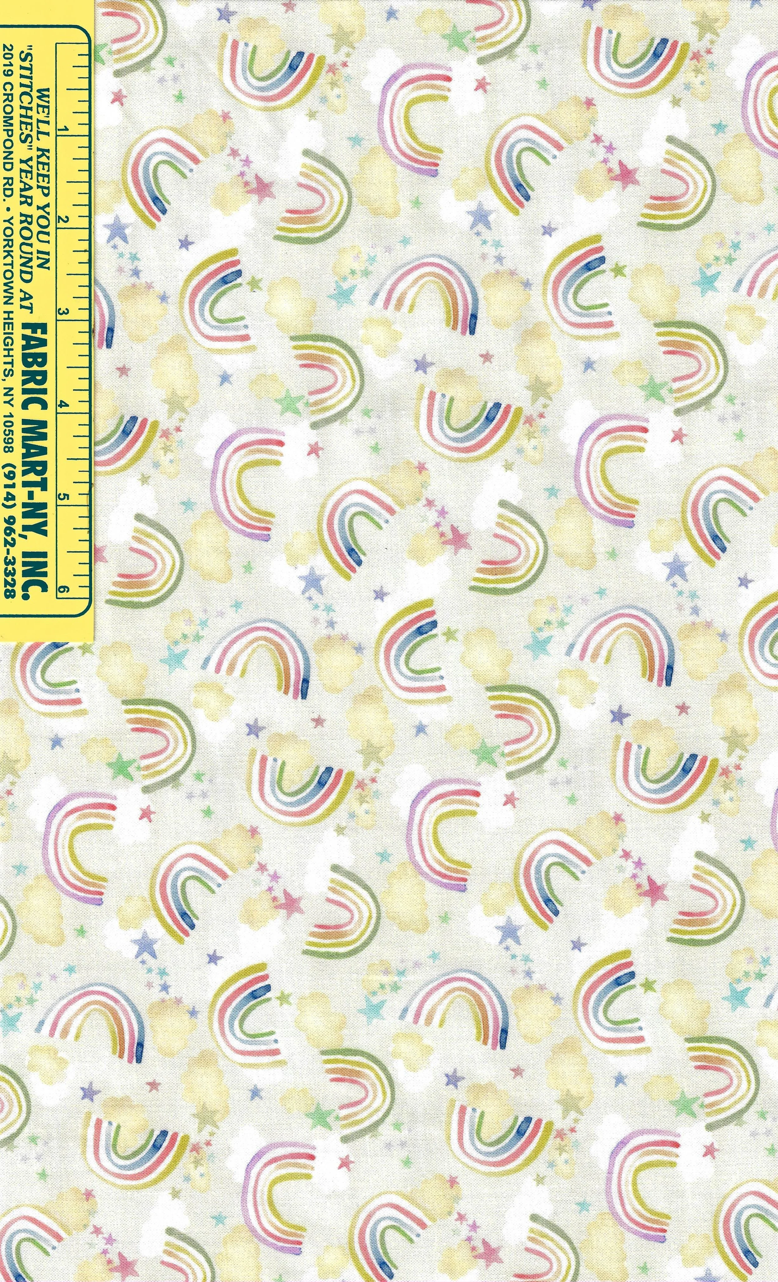 Cotton Fabric by Michael Miller Fabrics featuring rainbows and unicorns